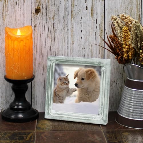 CVHOMEDECO. 6x6 Picture Frame Made of Solid Wood High Definition Glass Rustic Vintage Designs Small Photo Frame for Tabletop Display and Wall Mounting, Distress Grey - color: Distress Grey A, size: 6" X 6"