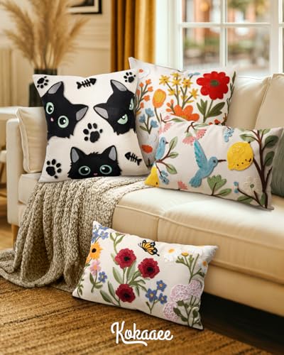 Embroidered Throw Pillow Cover 20x20 Inch, Cat Bone - color: Cat Bone, size: 20" x 20" (Pack of 1)