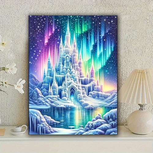 KUFWKEY Fantasy Castle Diamond Art Kits for Adults,5D Aurora Borealis Diamond Painting Kit, Full Round Drill DIY Diamond Mosiac Art,Diamond Dots for Beginners,Gem Art and Crafts,Home Decor,12x16inch - color: MA808