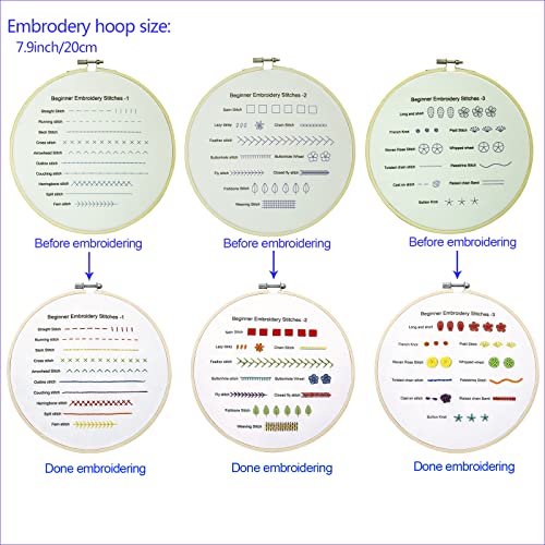 Bonroy Beginners Embroidery Practice kit 3 Sets to Learn 30 Different Stitches for Craft Lover Hand Stitch with Embroidery Fabric with Skill Techniques - color: Learning Stitches