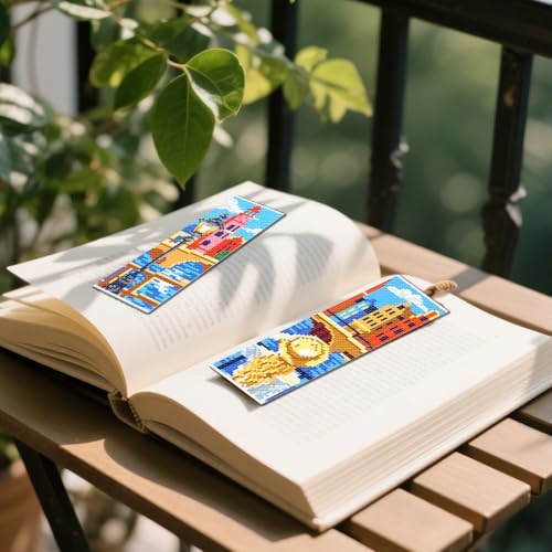 FREEBLOSS 6 Set Cross Stitch Bookmark Kit 11 CT Stamped Cross Stitch Kit DIY Embroidery Bookmark Kits for Adult Beginners with Instructions, Parisian Street Scenes, 6 x 20 cm/8" x 2.4" - style: Paris Theme