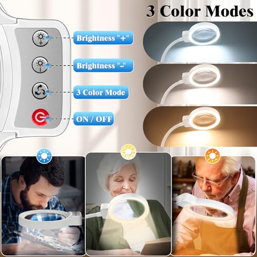 10X 30X Magnifying Glass with Light and Stand, LED Desk Lamp for Close Work - color: White