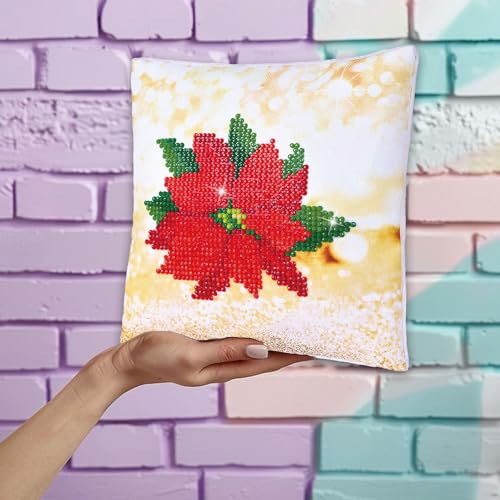 DIAMOND DOTZ Poinsettia Pillow Christmas Diamond Painting Kit for Adults - color: Pointsettia