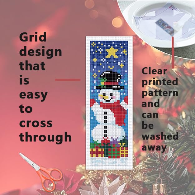 INFUNLY 6PCS Christmas Cross Stitch Bookmark Kit for Adults Xmas Tree Cross Stitch Kits DIY Crossstitch Kits Snowman Deer Stamped Embroidery Bookmark Kit with Instructions for Book Lovers Readers - style: Christmas Elements