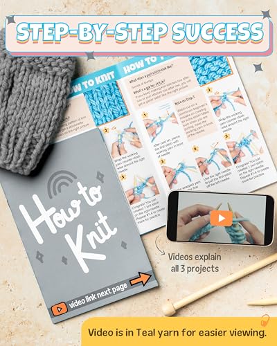 Complete Knitting Kit for Beginners - Learn to Knit Kit with Knitting Accessories Like Thick Beginner Yarn in Gray, Bamboo Needles for Beginners & More - Includes Video Tutorials & Written Guide - color: Gray