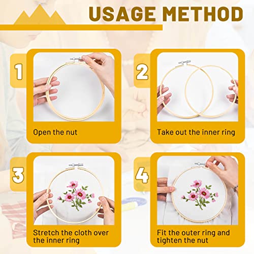 GIEMSON Embroidery Hoop 6 Inch 12 Pieces Embroidery Hoops Bamboo Circle Cross Stitch Hoop for Embroidery Art Craft Sewing - size: 6 inch