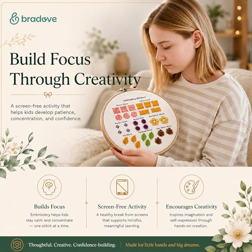 Bradove Classic Embroidery Learning Kit for Adults and Kids - color: A-Learning Stitches