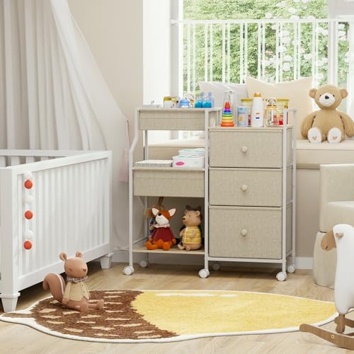 Modanais Baby Diaper Caddy Organizer Rolling Cart with Drawers, Off White - color: Off White