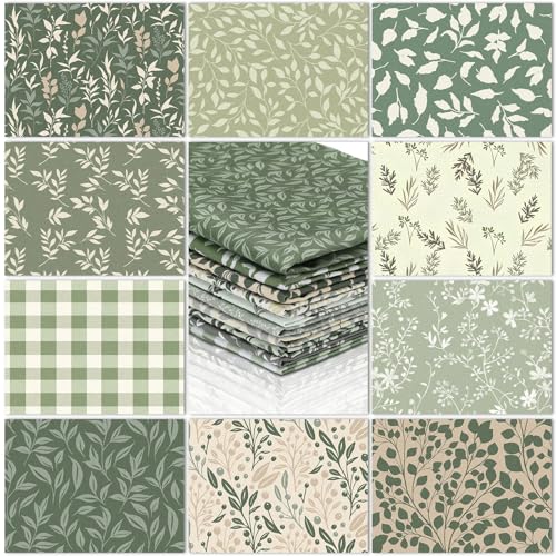 Hahafelt 10 Pcs 18"x22" Sage Green Fat Quarters Quliting Fabric Bundle