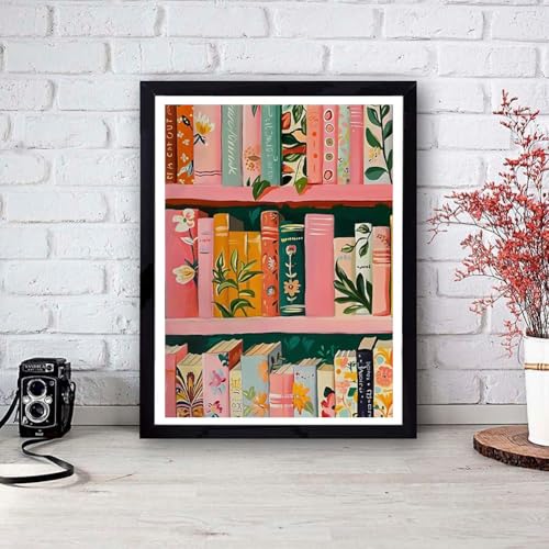 Tiwabb Pink Book Stamped Cross Stitch Kits for Adults Beginners - color: Pink Bookshelf
