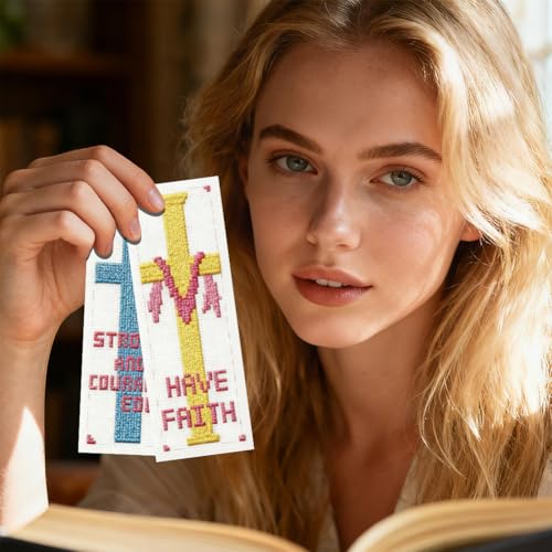 INFUNLY 6Pcs DIY Cross Stitch Bookmark Kit for Book Lovers Beginners - style: Cross