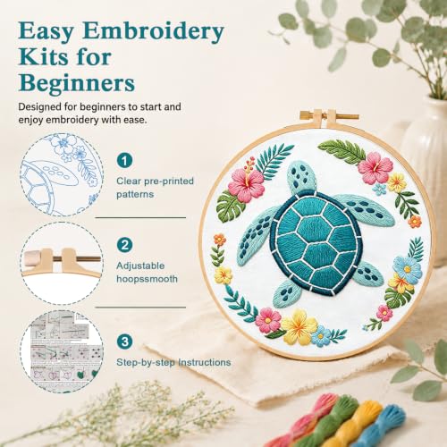 Louise Maelys Sea Turtle Embroidery Kit for Beginners, Ocean DIY Craft - color: Sea Turtle