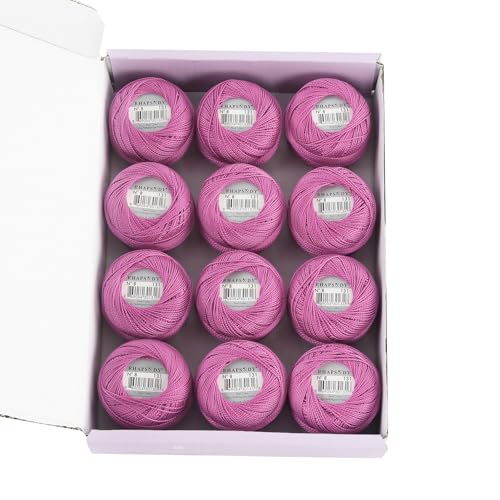 Rhapsody Pearl Cotton Thread Size 8 Crochet Thread Perle 12 Balls Set Hand Knitting, Embroidery, Sashiko, Cross-Stitch, Sewing, Needlepoint, DIY, Quilting (LT Plum, Col. 131) - color: LT Plum, Col. 131