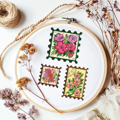 BENECREAT 4Sheets 50Pcs Botanical Stamps Water Soluble Embroidery, 11.7x8.3inch Flowers, Leaves Stick and Stitch Embroidery Paper Stabilizer for Shirts, Coats, Bags - style: Botanical Stamps