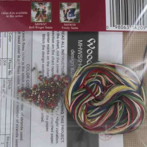 Holly and Ivy Santa Beaded Counted Cross Stitch Ornament Kit Mill Hill 2001 Woodland Santas MHWS9