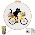 Louise Maelys Cat Bicycle Embroidery Kit for Beginners Floral DIY Craft - color: kit-20