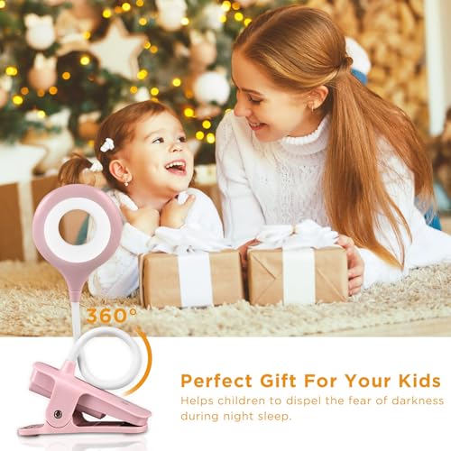 Akynite Clip on Light LED Desk Lamp 5 Brightness+5 Colors Rechargeable Lamp - color: Pink
