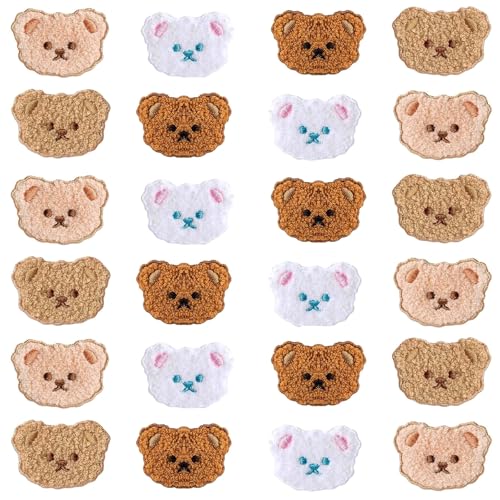 24PCS Bear Chenille Iron On Patches, Animal Appliques for DIY Crafts - color: 4 Colors