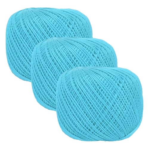 MECCANIXITY Crochet Thread Pearl Cotton Size 3 Lake Blue 3 Rolls 164 Yards for Crocheting Tatting Knitting Embroidery Sewing - color: Lake Blue