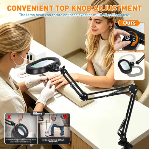 Magnifying Glass with Light and Clamp, 5in 12X Extended Arm - size: 5IN