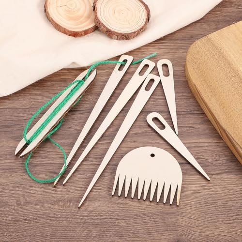 MECCANIXITY Hand Loom Stick Set, 14pcs Knitting Tools Including Wood Weaving Crochet Needle Wooden Shuttle Wood Weaving Comb for Knitting Crafts