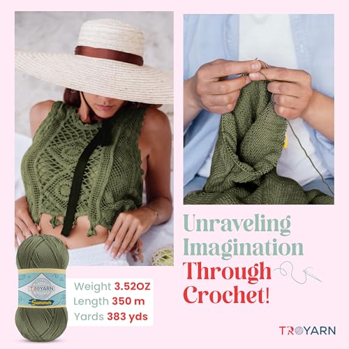 TROYARN Summer (4- Skeins Pack) Silk Effect Hand Knitting Yarn Crochet Art Lace Craft 100% Microfiber Acrylic 4x100 gr (4x383 yds) (105273 - Moss) - color: 105273 - Moss, size: 4 Skein