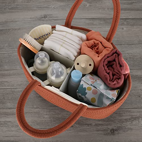 XUANGUO Cotton Rope Baby Diaper Caddy Organizer Basket with handles Rust - color: Rust, size: Regular