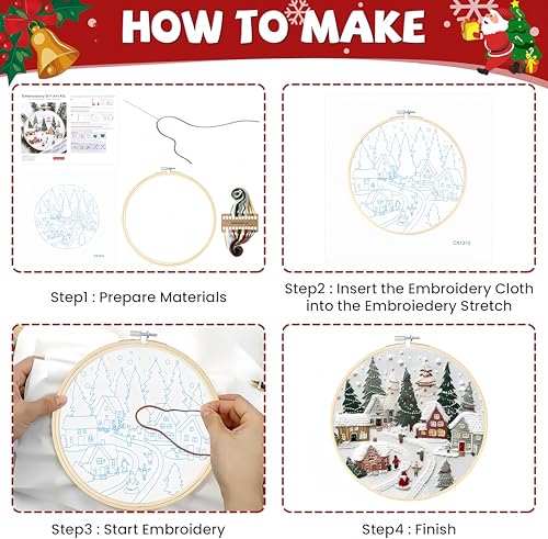 Christmas Embroidery Kit DIY Hand Embroidery Starter Cross Stitch Kits, Christmas Ornaments Embroidery with Stamped Pattern,Cotton,Threads,Needles,Instructions for Adults Beginners (Fireplace) - color: Fireplace