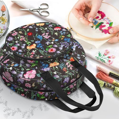 FINPAC Embroidery Project Bag, Embroidery Kits Storage Carrying Tote Bag - color: Black Floral