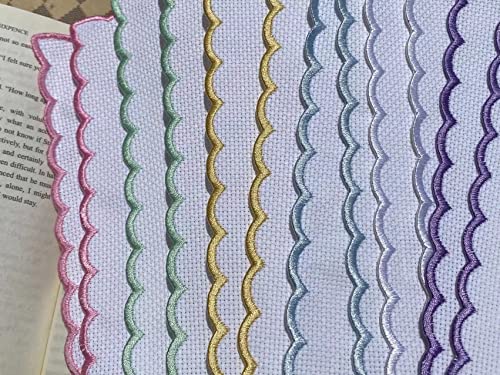 12 pcs Colored Scallop Embroidery Edged Blank Cross Stitch Bookmark for DIY,aida Fabric Edged Cross Stitch Book Mark Blank to Cross Stitch