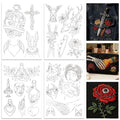 ORIGACH 4 Sheets Gothic Water Soluble Embroidery Patterns Stabilizers - Pre-Printed Skull, Rose, Dagger & Occult Pattern Designs Designs - Stick & Stitch Embroidery Paper for Hand Sewing Lovers - color: Gothic