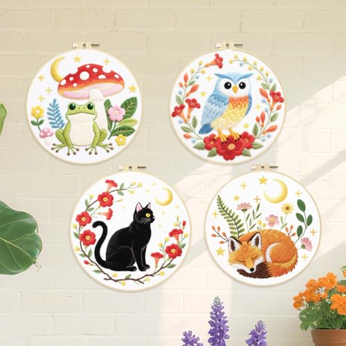 ORIGACH 4 Pack Dark Background Animal Embroidery Kit for Beginners - style: Animal