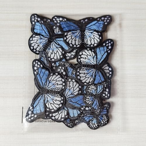 20pcs Butterfly Iron on Patches, 2 Sizes Blue Butterfly Embroidered Patches Applique for Clothes Hats Jeans Jacket - color: Blue butterfly