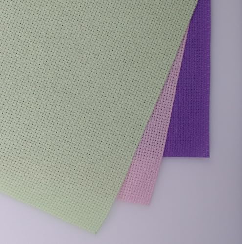 KCS 3 pc of 15" x 18"(38cmx45cm) Counted Cross Stitch Cotton Aida Cloth Needlework Rolled Fabric Box,14CT,Lavender+Pink+Light Green - color: Lavender+pink+light Green, size: 14CT