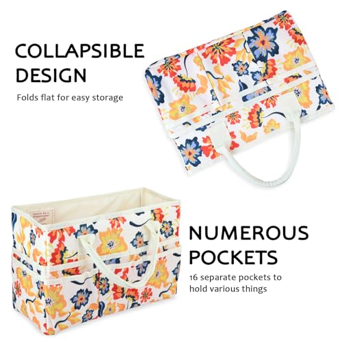 Craft Organizer Tote Bag with Multiple Pockets,Scrapbooking Art Storage - color: five-petaled flowers