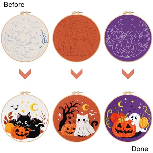 Nuberlic 3 Pack Halloween Embroidery Kit for Beginner Adults - color: Halloween