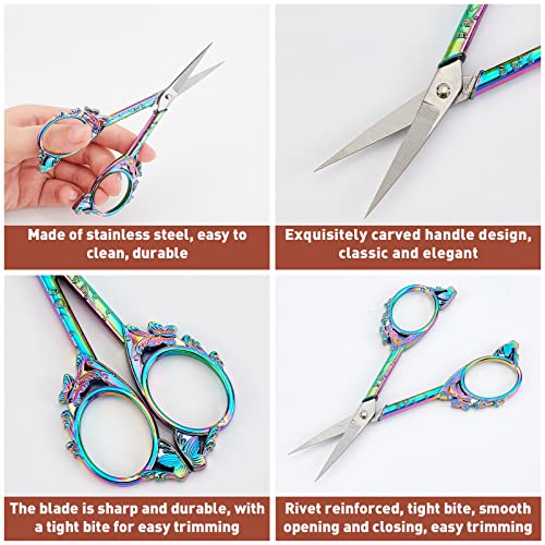 SUNNYCLUE 1Set 4.7Inch Stainless Steel Sewing Scissors Butterfly Pattern Vintage Style Pointed Tip Embroidery Shears for Sewing Crochet Cross Stitch Knitting Scissors Rainbow Color Printed Package - color: Rainbow Color-1pc-butterfly Scissors