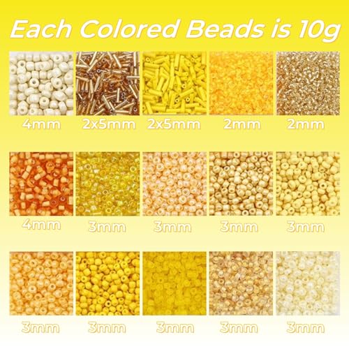 15 Color Glass Seed Tube Bugle Beads Bracelet Jewelry Making Kit,Yellow - color: yellow