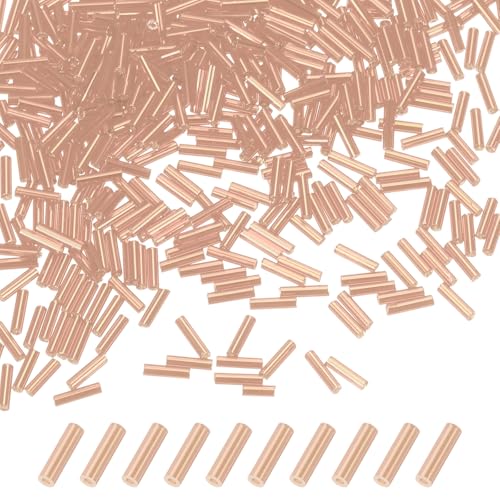 M METERXITY 1800-Pack Bugle Beads, 2x6mm Embroidery Craft Glass Bugle Tube Seed Beads for DIY Craft/Bracelet/Necklaces [Champagne] - color: Champagne, size: 2x6mm