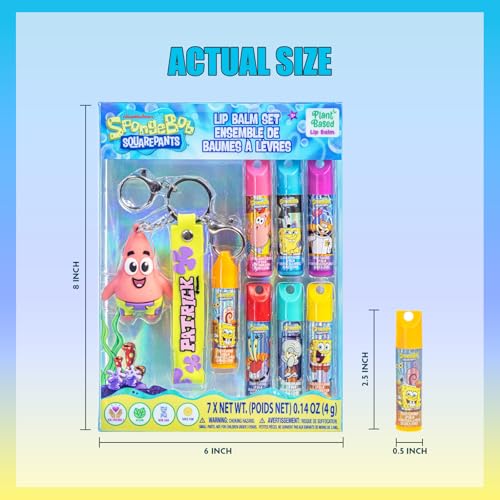 SpongeBob Keychain Lip Balm Set, 7-Piece Plant-Based, Ages 3+ - color: SpongeBob SquarePants