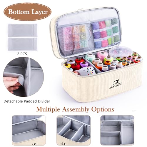 Double-Layer Sewing Organizer Bag with Pin Cushion for Sewing Supplies - color: Ivory, size: Style A - Courony