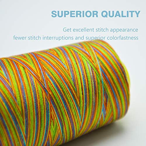 Rainbow Variegated Serger Thread, All-Purpose Thread for Sewing, Polyester, 4 Cones of 3000 Yards Each Spool for Sewing Machine - color: 4 Rainbow