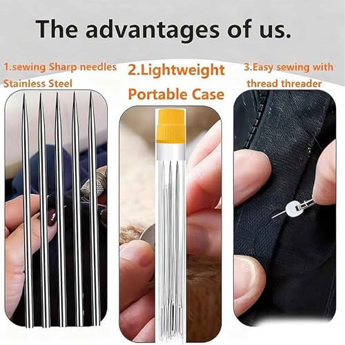 25Pcs Large Eye Sewing Needles with 2 Needle Threaders & Storage Tube