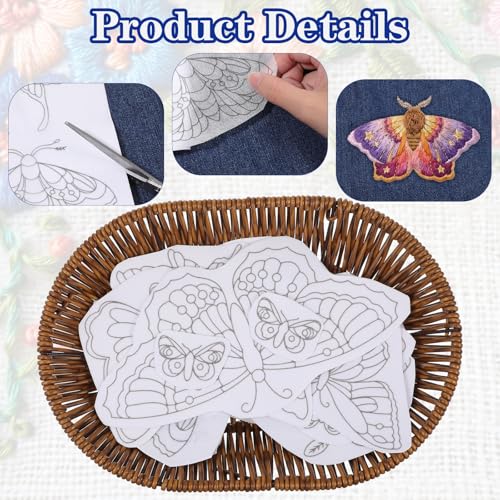 4 Sheets Stick and Stitch Embroidery Paper Patterns, Butterflies Stabilizer Water Soluble Hand Sewing, Embroidery Stencils, Embroidery Pattern for Hand Sewing Lover Beginners, Jean Bag T-Shirt (40Pcs)