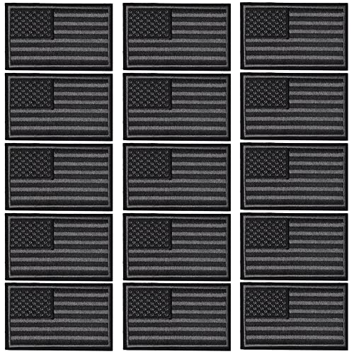 15pcs Black American US Mini Flag Patches, Embroidered Sew on Iron on Patches - color: Mini Flag, Black