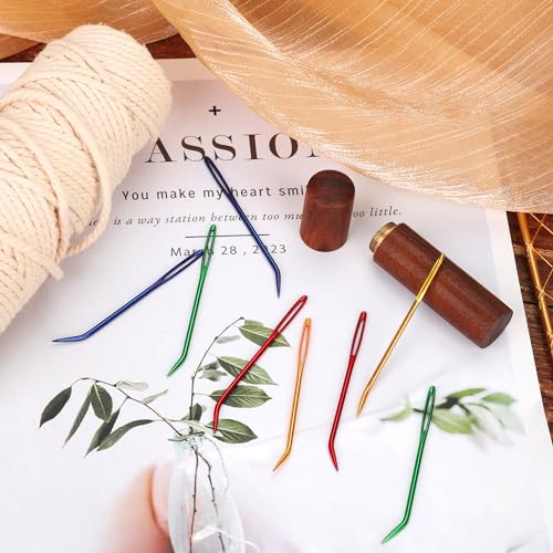 8pcs Large Eye Darning Needles for Wool, Stainless Steel Embroidery Needles Large Eye Hand Knitting Needles Tapestry Needles Yarn Sewing Needle with Wooden Needle Case for Crochet Projects