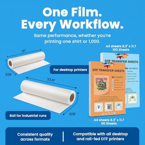 DTF Transfer Film Sheets A4 (8.3 x 11.7 inch) | Premium Plus (Pack of 2) | Double Matte Anti-Static PET | 50 Pack | Heat Press Paper | ET8550 L1800 XP15000 XP600 R1390 I3200 TX800 - size: Premium+ 50 Sheets - 2 Pack
