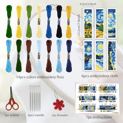 ORIGACH 6 Pack Van Gogh Starry Night Cross Stitch Kit - style: Swirling Night Sky