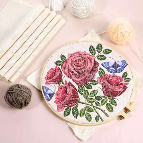 6 Pcs Punch Needle Fabric for Overlocking Edges, 7.9 x 7.9 Inch Tufting Cloth Monks Cloth for Punch Linen, Squares Punch Needle Embroidery Fabric for Handwork DIY Art Craft