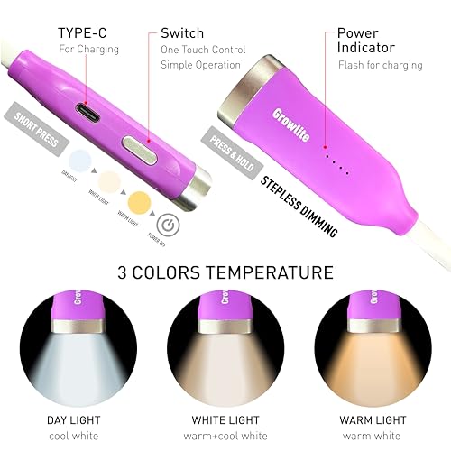 Neck Reading Light, 3 Color & Brightness Adjustable Book Light for Reading in Bed, Hands-Free, Lightweight, USB C Rechargeable, Eye-Caring, Perfect for Crafts, Camping, Kids & Adults (purple) - color: Purple